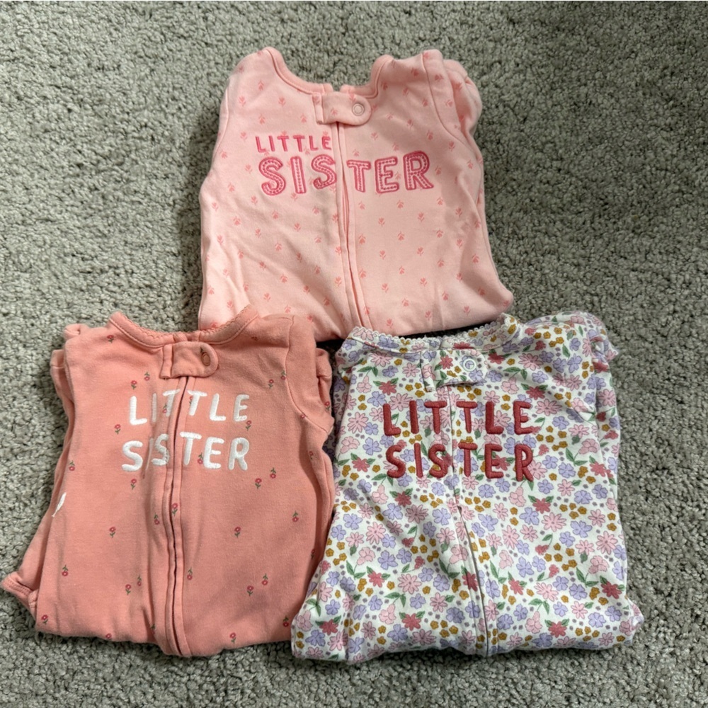 3 Little Sister Carter’s Sleepers Size 3M and 0-3M